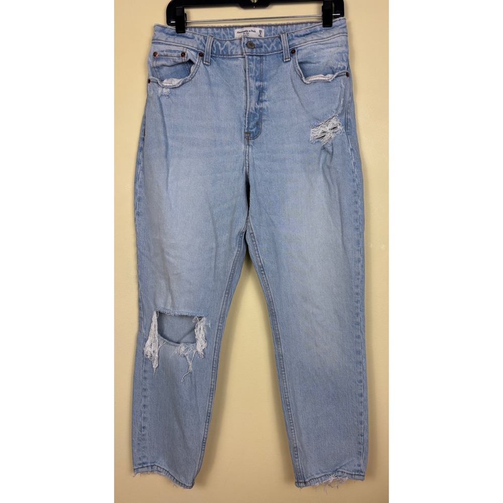 ABERCROMBIE & FITCH Curve Love High Rise Mom Jeans Light Blue Wash Women Size 29 - Picture 2 of 14